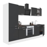 Mobilă de bucătărie Yorki 270, corp alb, față antracit satinat, element inferior cuptor, dulap raft