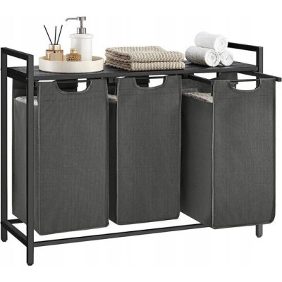 Dulap baie, Artool, placa raft MDF, cadru otel, 3 compartimente rufe, negru si gri, 92.5x33x72 cm GartenVIP DiyLine foto