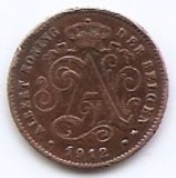 Belgia 1 Centime 1912 - Albert I (text olandez) Cupru, 16,5 mm, KM-77