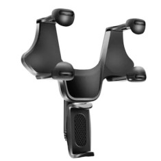 Suport auto pentru telefon, cu prindere pe oglinda retrovizoare, functie de rotire 360 &deg;, negru