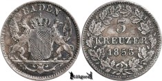 1853, 3 Kreuzer - Ludovic al II-lea - Marele Ducat de Baden