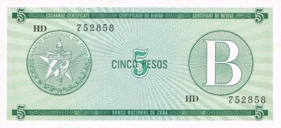 CUBA █ bancnota █ 5 Pesos █ 1985 █ P-FX7 █ Serie B █ UNC █ necirculata foto