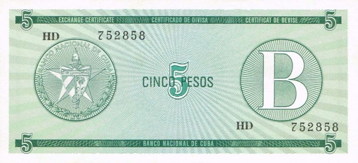 CUBA █ bancnota █ 5 Pesos █ 1985 █ P-FX7 █ Serie B █ UNC █ necirculata