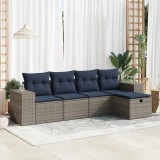 Gossi set canapea de gradina cu perne, 5 piese, gri, poliratan