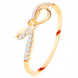 Inel de aur galben de 14K - zirconiu decorat cu o fundiță, brațe &icirc;nguste - Marime inel: 54