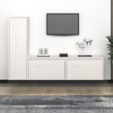 VidaXL Comode TV, 3 buc., alb, lemn masiv de pin