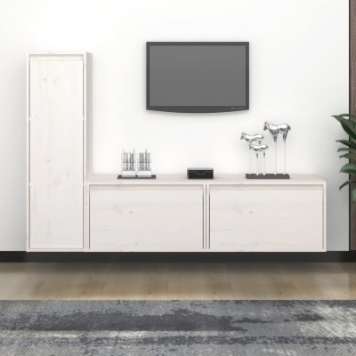 vidaXL Comode TV, 3 buc., alb, lemn masiv de pin foto
