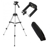 Trepied foto extensibil si reglabil, 106 cm, 4 sectiuni, aluminiu si plastic, negru/argintiu, Oem