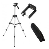 Trepied foto extensibil si reglabil, 106 cm, 4 sectiuni, aluminiu si plastic, negru/argintiu