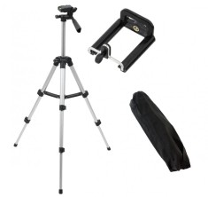 Trepied foto extensibil si reglabil, 106 cm, 4 sectiuni, aluminiu si plastic, negru/argintiu