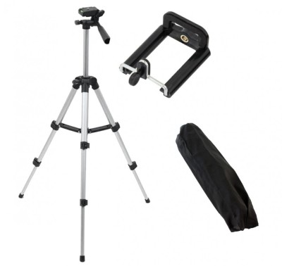 Trepied foto extensibil si reglabil, 106 cm, 4 sectiuni, aluminiu si plastic, negru/argintiu foto