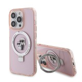 Husa iPhone 15 Pro Max Karl Lagerfeld Hardcase Ring Stand MagSafe, Karl&amp;Choupette, roz, KLHMP15XHMRSKCP