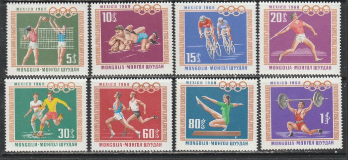 Mongolia 1968 - #113 Jocurile Olimpice de Vara 8v MNH