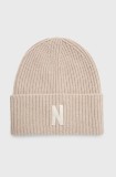 Norse Projects căciulă de l&acirc;nă Merino Lambswool Rib N Logo Beanie culoarea bej, de l&acirc;nă, N95-0953-2064