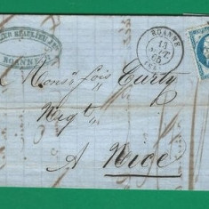 France 1865 Postal History Rare Cover + Content ROANNE to NICE D.331