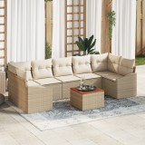 VidaXL Set Sofa Grădină 8 pcs Bej, alb 55 x 55 x 37 cm Ratan, lemn