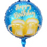 Balon din folie metalizata, flippy, mini figurina rotunda, model halbe de bere, happy birthday, tematica aniversare, 45 cm, ambalaj individual, pai in