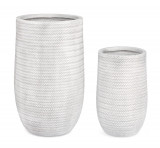 Set ghivece pentru exterior 2 piese Tressage, Bizzotto, &Oslash;47 x 75 cm, fibra de sticla si argila, alb antic