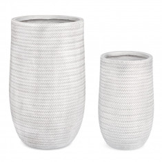 Set ghivece pentru exterior 2 piese Tressage, Bizzotto, Ø47 x 75 cm, fibra de sticla si argila, alb antic