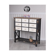 Dulap pentru diverse din lemn masiv antichizat negru cu sertare albe MXA056