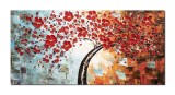 Cumpara ieftin Tablou Copacul vietii cu flori rosii, pictat manual 120x60cm ulei pe panza in relief efect 3D, Marius Maxim