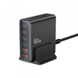 Incarcator Statie Tech-Protect DC80W, 80W, 3A, 2 x USB-A - 4 x USB-C, Negru, Universal