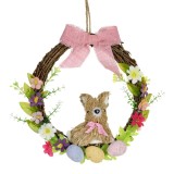 Coronita decorativa de Paste cu oua, flori si iepuras, Bej, 25cm, CMCLASS