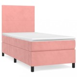 Cumpara ieftin Pat box spring cu saltea, roz, 90x190 cm, catifea
