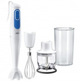 Mixer vertical Braun Multiquick MQ3025 Omlette, 700 W, Pahar 0.6 l, Malaxor 0.35 l, 2 Viteze, Alb/Albastru