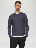 Pulover barbati cu decolteu la baza gatului, Regular fit, Bleumarin inchis