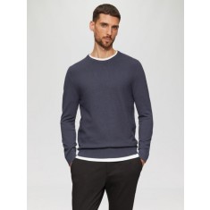 Pulover barbati cu decolteu la baza gatului, Regular fit, Bleumarin inchis, XL