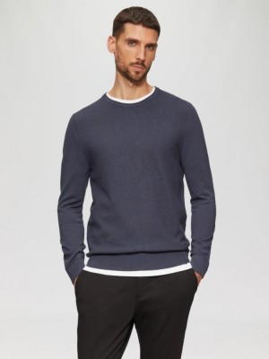 Pulover barbati cu decolteu la baza gatului, Regular fit, Bleumarin inchis, XL foto
