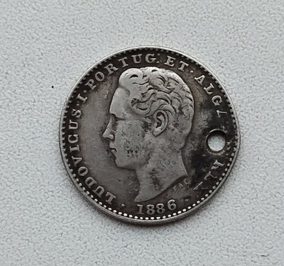Moneda Portugalia - 100 Reis 1886 - Argint foto