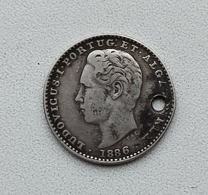 Moneda Portugalia - 100 Reis 1886 - Argint
