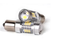 Set 2 becuri auto LED cu lupa 1156 BA15S P21W, BZRSH , cu 27 de LED-uri, Alb rece, 6000K
