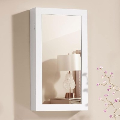 SONGMICS Dulap de bijuterii cu oglinda, montare pe perete, incuietoare, 37x11x67cm, alb Household NewTrend foto