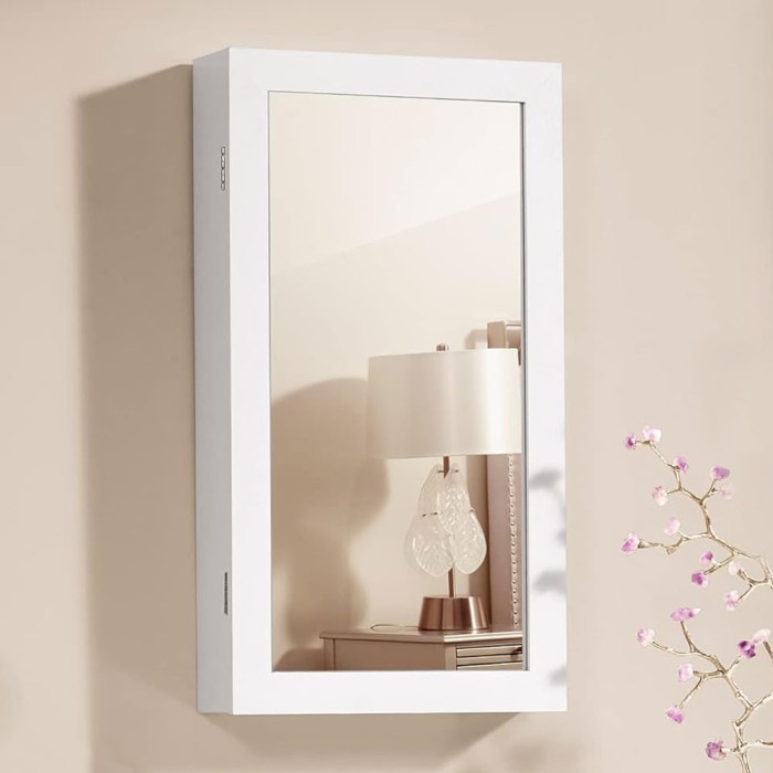 SONGMICS Dulap de bijuterii cu oglinda, montare pe perete, incuietoare, 37x11x67cm, alb Household NewTrend