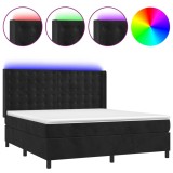 Cumpara ieftin Pat cu arcuri, saltea si LED, negru, 160x200 cm, catifea
