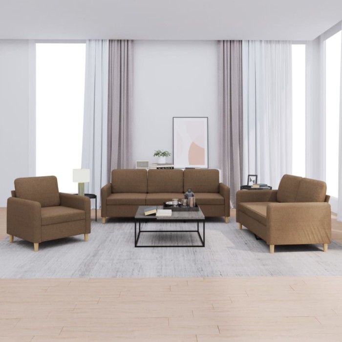 vidaXL Set de canapele cu perne, 3 piese, maro, textil 3202057