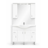 Set Mobilier Baie Bianca Plus 105 Alb Lucios, Oglinda cu Iluminare LED, Corp Metalic, MDF, Asamblat
