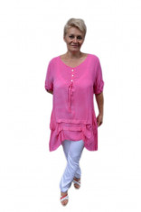 Bluza casual ,asimetrica, cu design de buzunare nuanta de roz intens foto