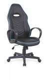 Scaun de birou ergonomic, tapitat cu piele ecologica Scoty Negru / Albastru, l62xA66xH111-121 cm