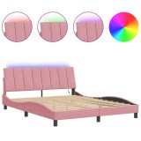 Cumpara ieftin Cadru de pat cu LED fara saltea, Hanko, roz, 160x200 cm, catifea