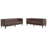 Set canapele Chesterfield cu 2 locuri, maro, piele eco.