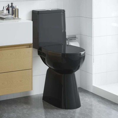 vidaXL Toaletă fără bord 7 cm &amp;icirc;nălțime suplimentară &amp;icirc;nchidere ușoară ceramică neagră foto