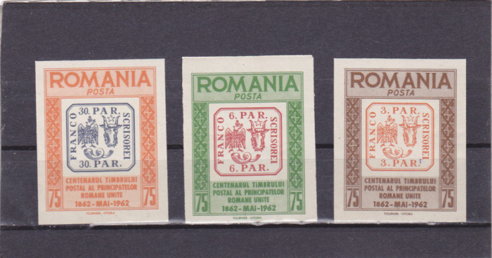 ROMANIA EXIL 1962 CENTENARUL TIMBRULUI POSTAL AL PRINCIPATELOR ROMANE,NED. MNH!