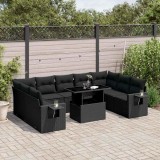 Cumpara ieftin Set canapele de grădină cu perne, 10 piese, negru, poliratan