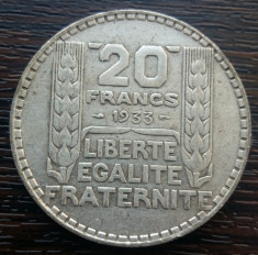 (A748) MONEDA DIN ARGINT FRANTA - 20 FRANCS FRANCI 1933 foto