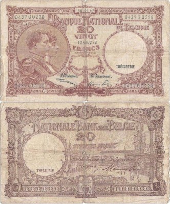 1947 (30 IV), 20 francs (P-111a.28) - Belgia foto