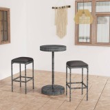 VidaXL Set mobilier bar de grădină, cu perne, 3 piese, gri, poliratan